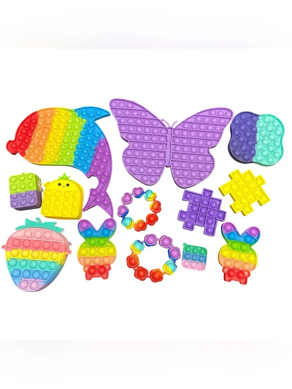 Lot Of 13 Viral Fidget Pop It Toys Autism Anxiety Stress Relieving Bracelet Bags